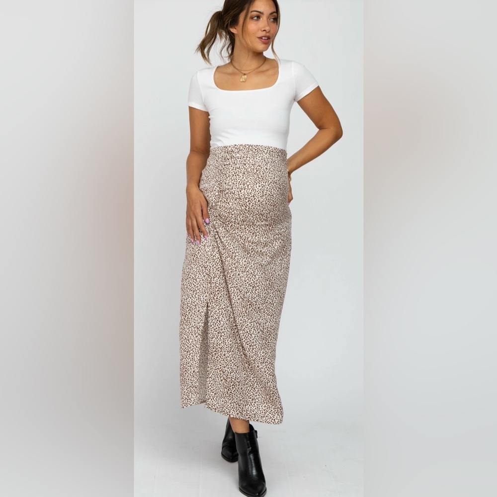 SOLD Pink blush maternity white leopard skirt